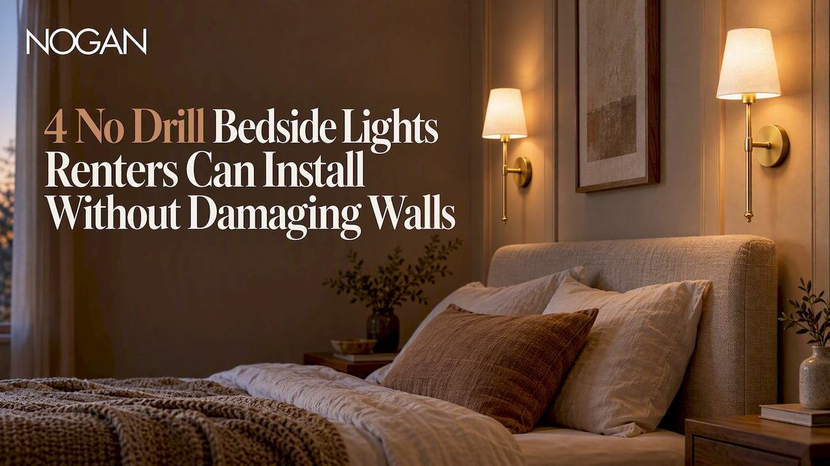 Warm wireless wall lights beside a rented bedroom bed