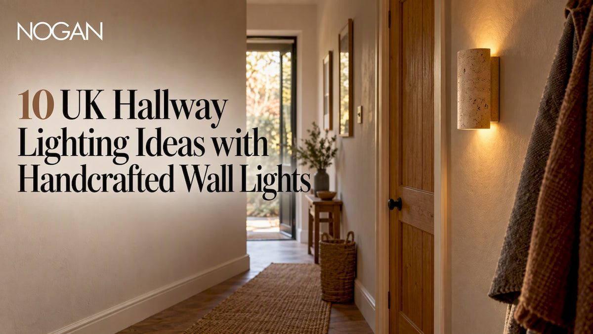 Warm handcrafted wall light in a UK hallway