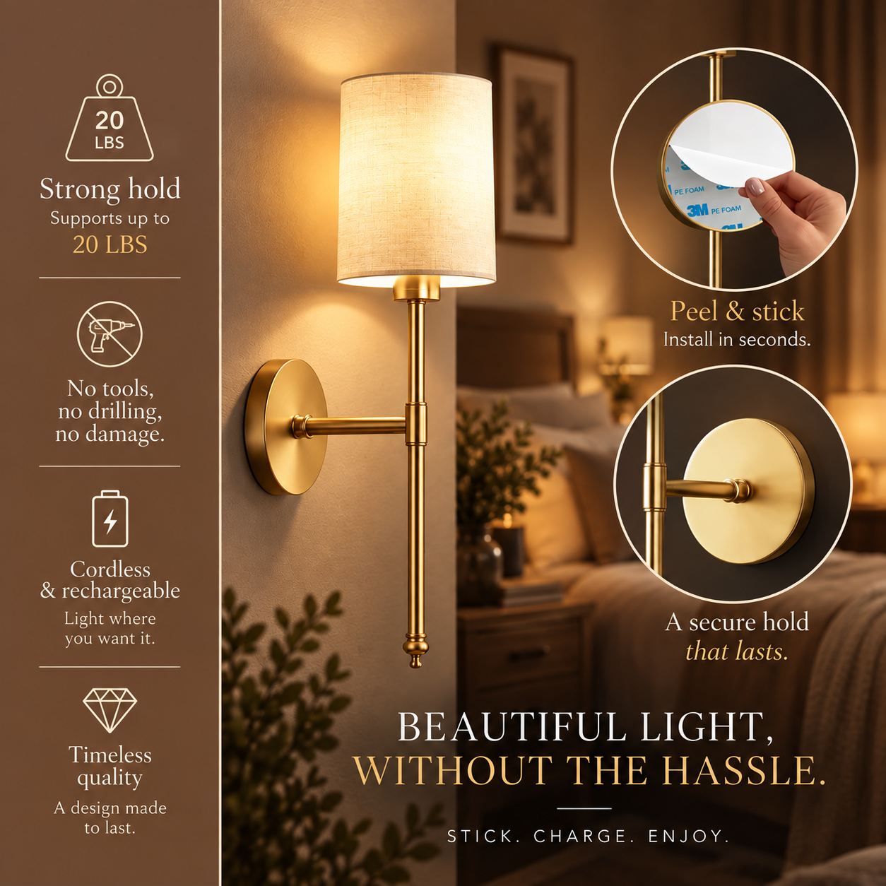 Rechargeable Cylindrical Wall Lights, Set of 2 | Elin Gold