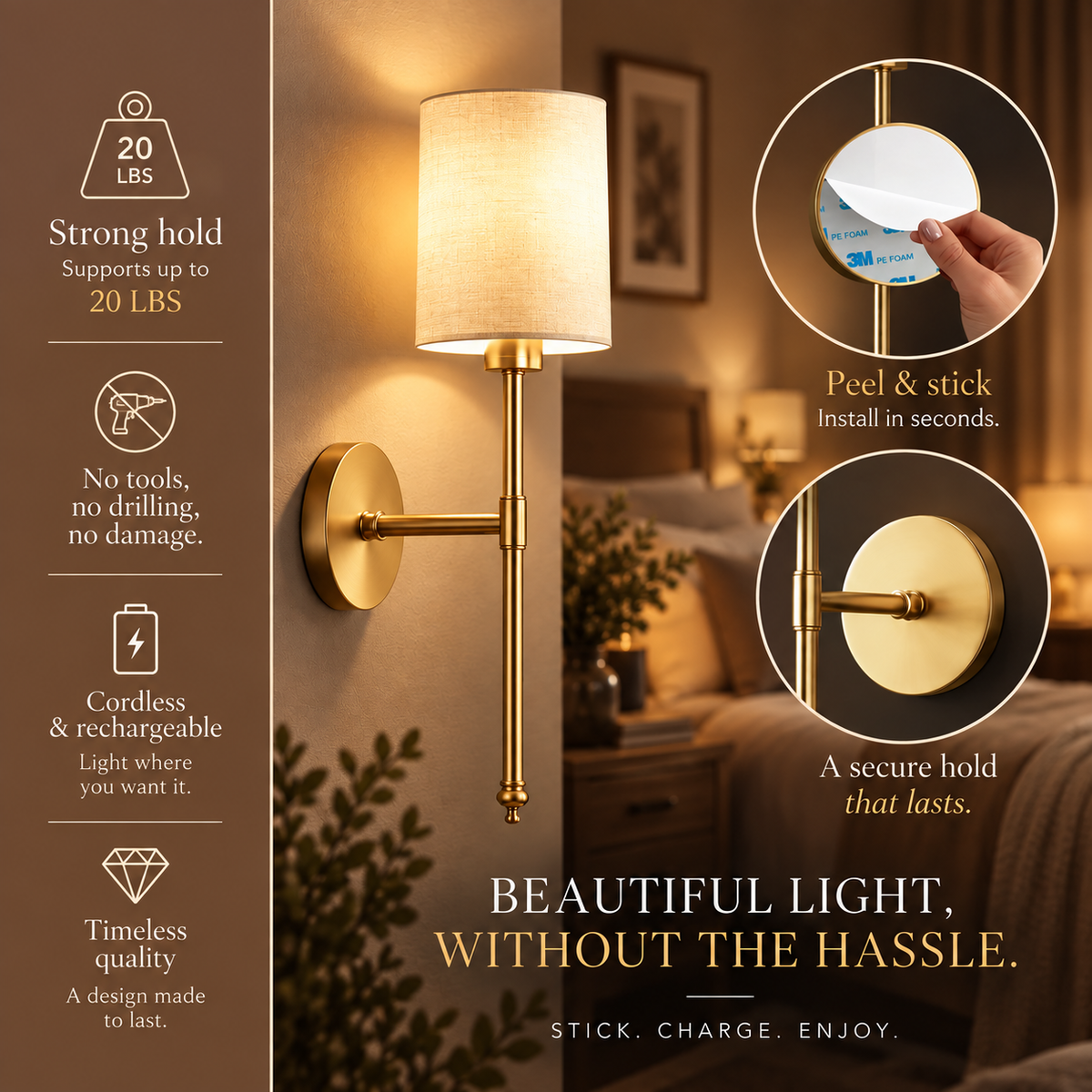 Rechargeable Cylindrical Wall Lights, Set of 2 | Elin Gold