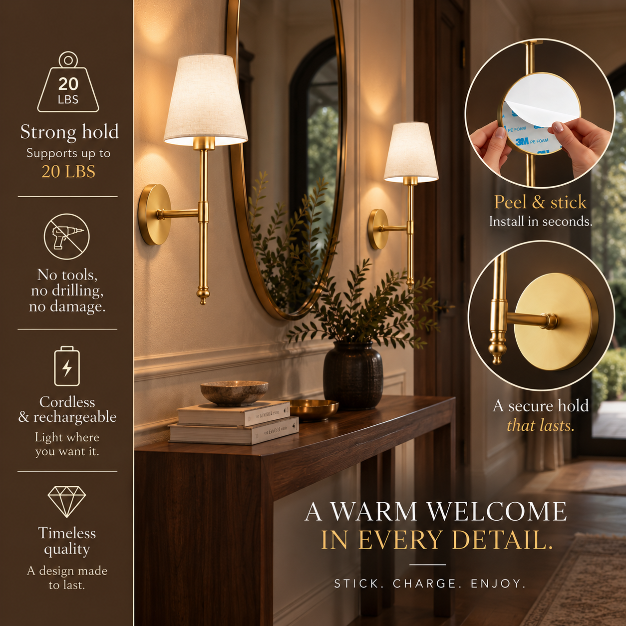 Rechargeable Modern Wall Lights | Vika Gold