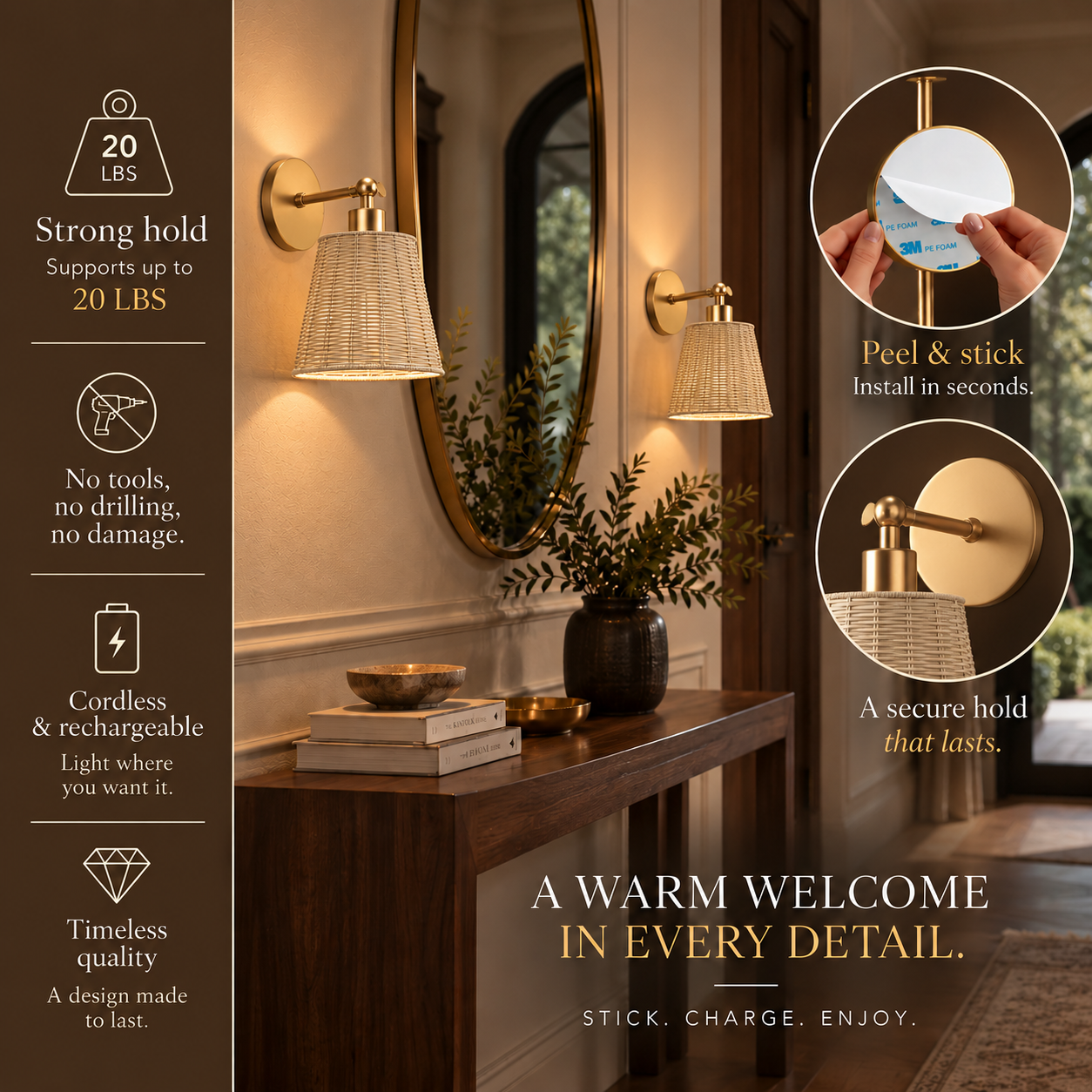 Rechargeable Natural Wall Lights | Freya