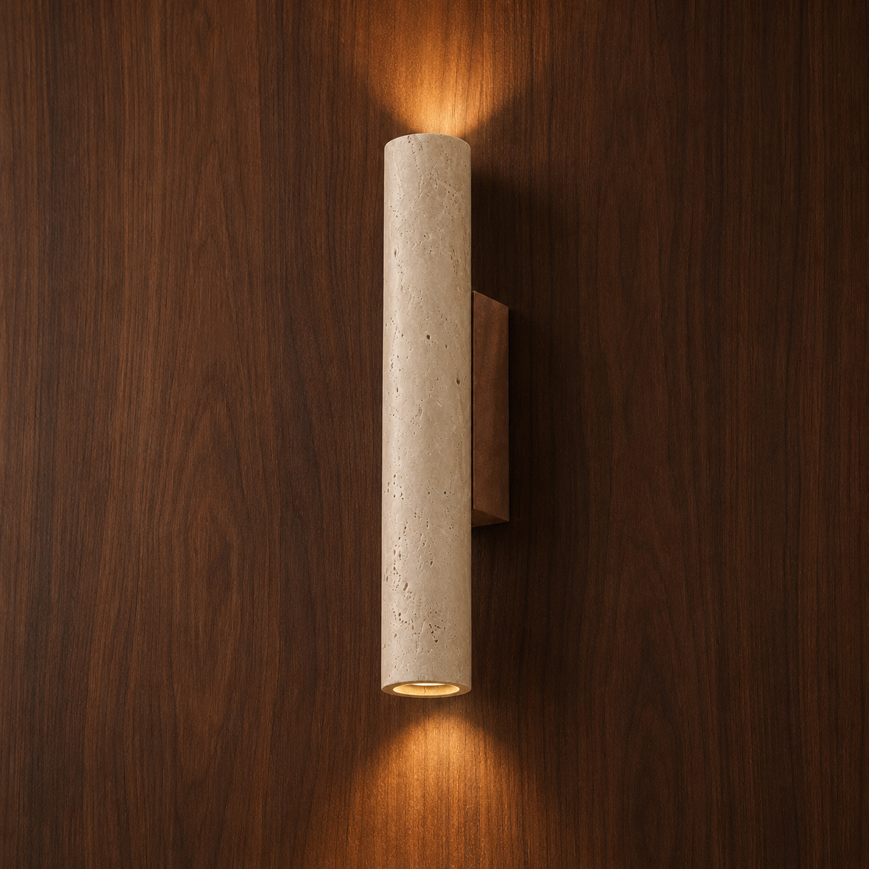 Néva minimalist travertine and wood wall light on a wood wall — NOGAN Lights
