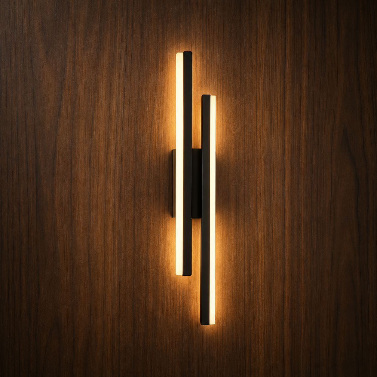 Utu modern designer LED wall light on a wood wall, NOGAN Lights