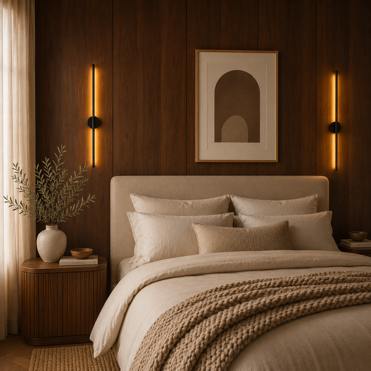 Close-up of the clean minimalist form of the Nagi LED wall light