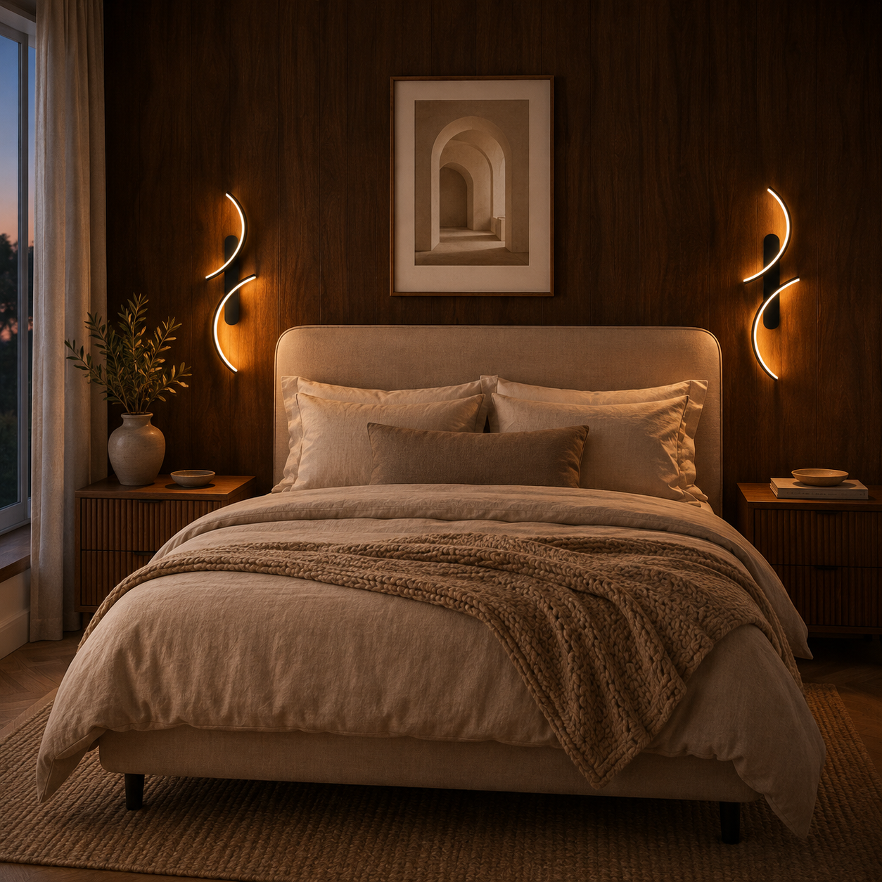 Close-up of the sleek contemporary form of the Cerka LED wall light