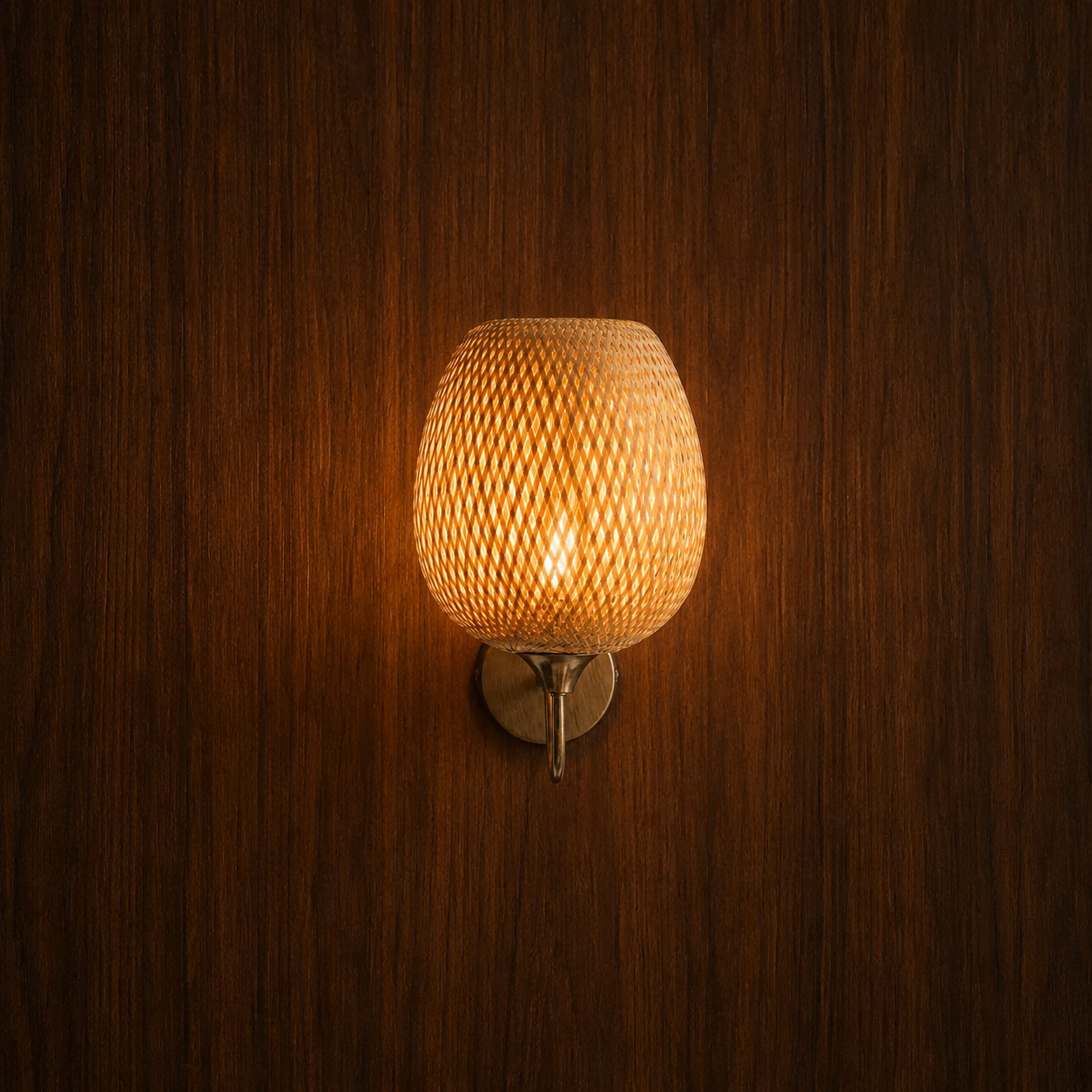 Kabou natural bamboo wall light on a wall, NOGAN Lights