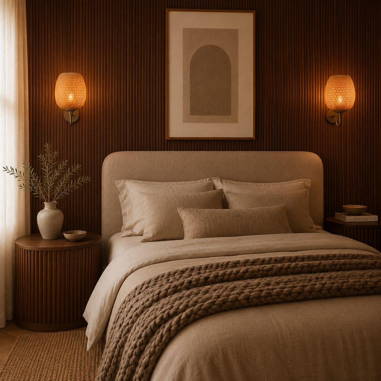 Kabou bamboo wall light styled in a nature-inspired interior