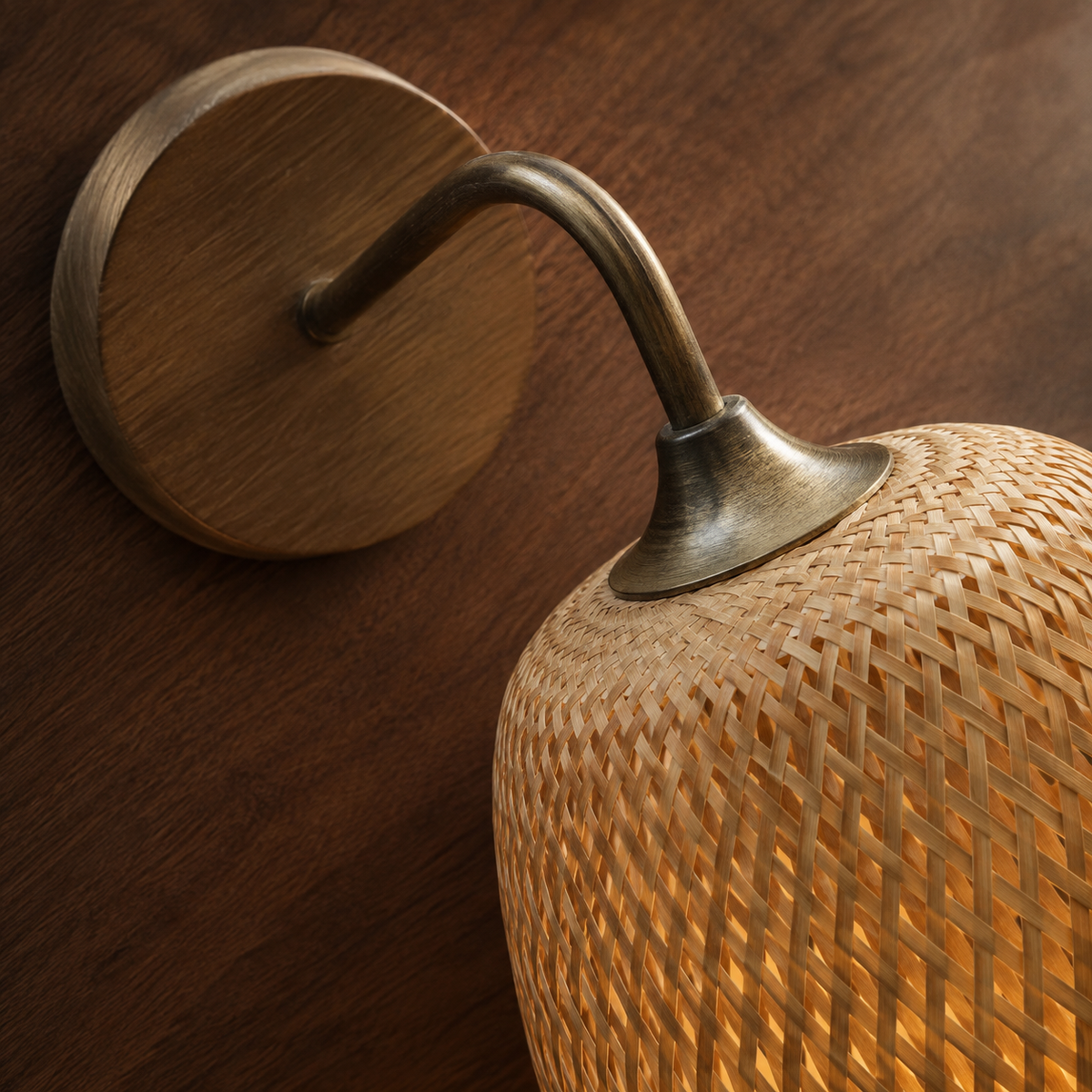Close-up of the woven bamboo texture on the Kabou wall light