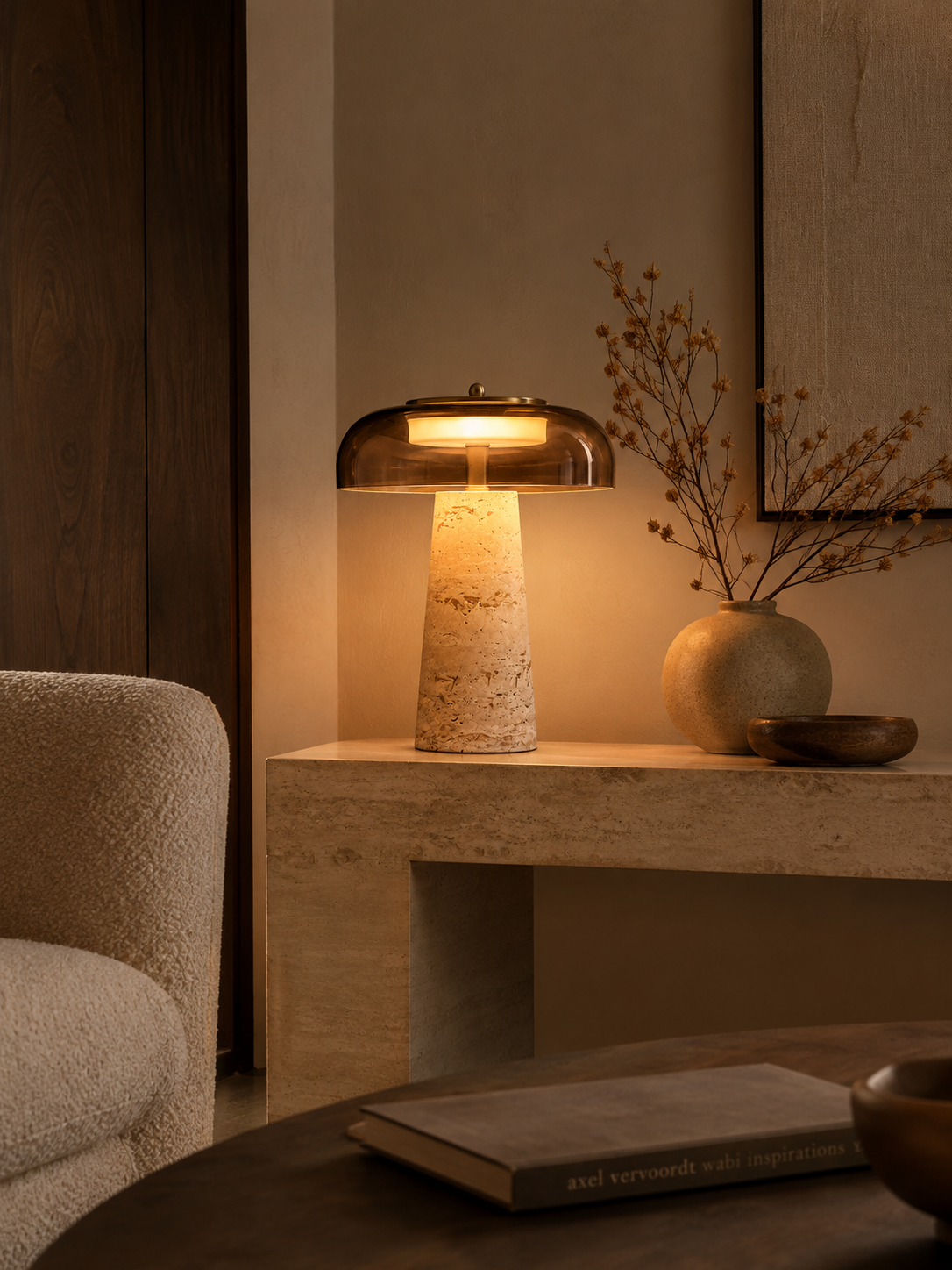 Genuine Travertine Table Lamp | Kaya