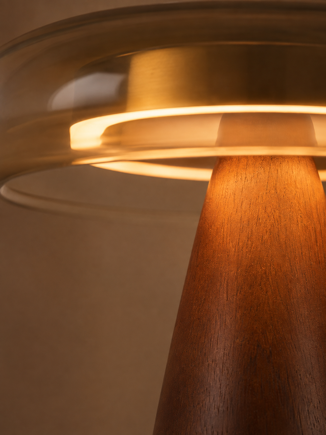 Walnut & Amber Glass LED Table Lamp | Lykke