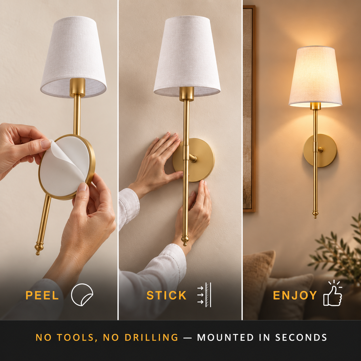 Wireless Rechargeable Wall Lights, Set of 2 | Tiki Gold