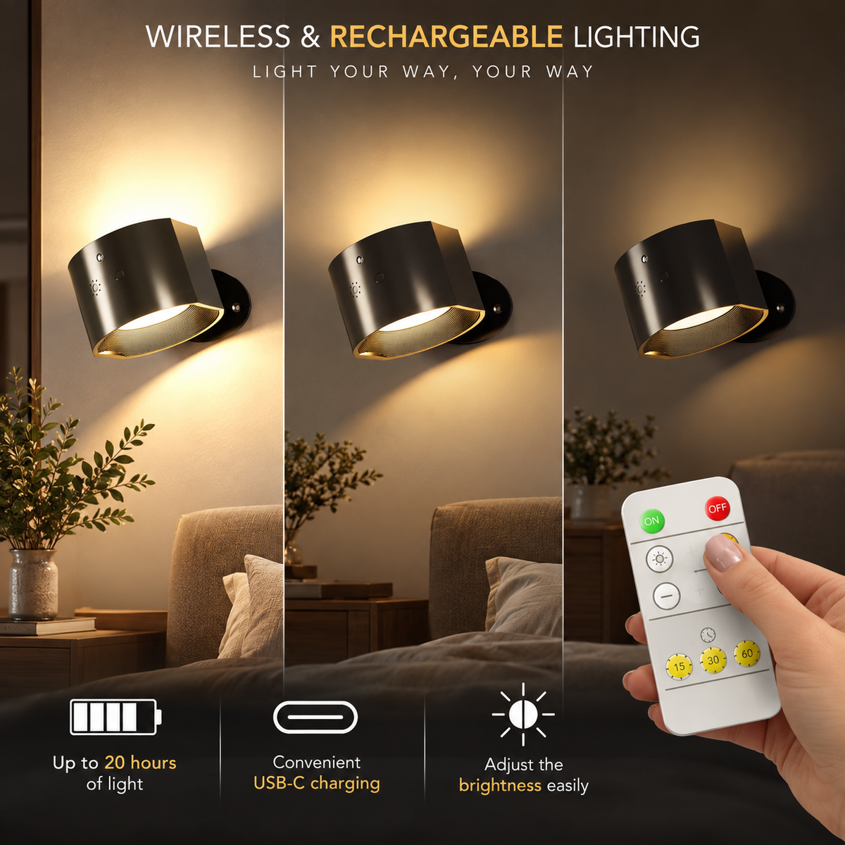 Rechargeable Wireless LED Wall Lights | Ylva