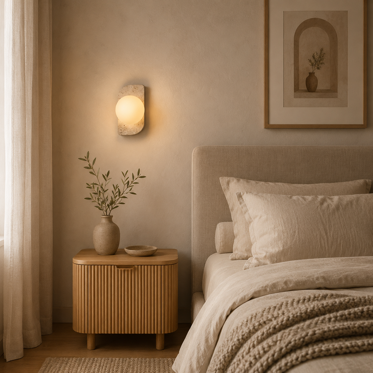 Travertine & Opal Glass Wall Light | Memi