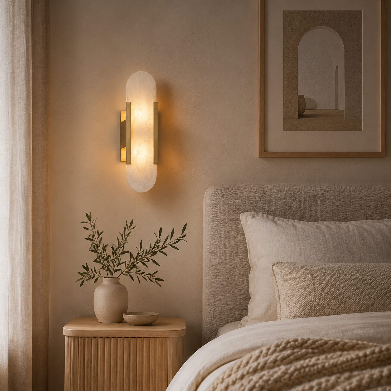 Genuine Alabaster & Brass Wall Light | Dyria