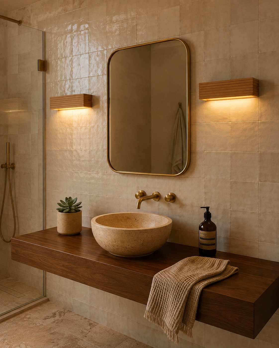 Solid Wood LED Bathroom Wall Light | Haya