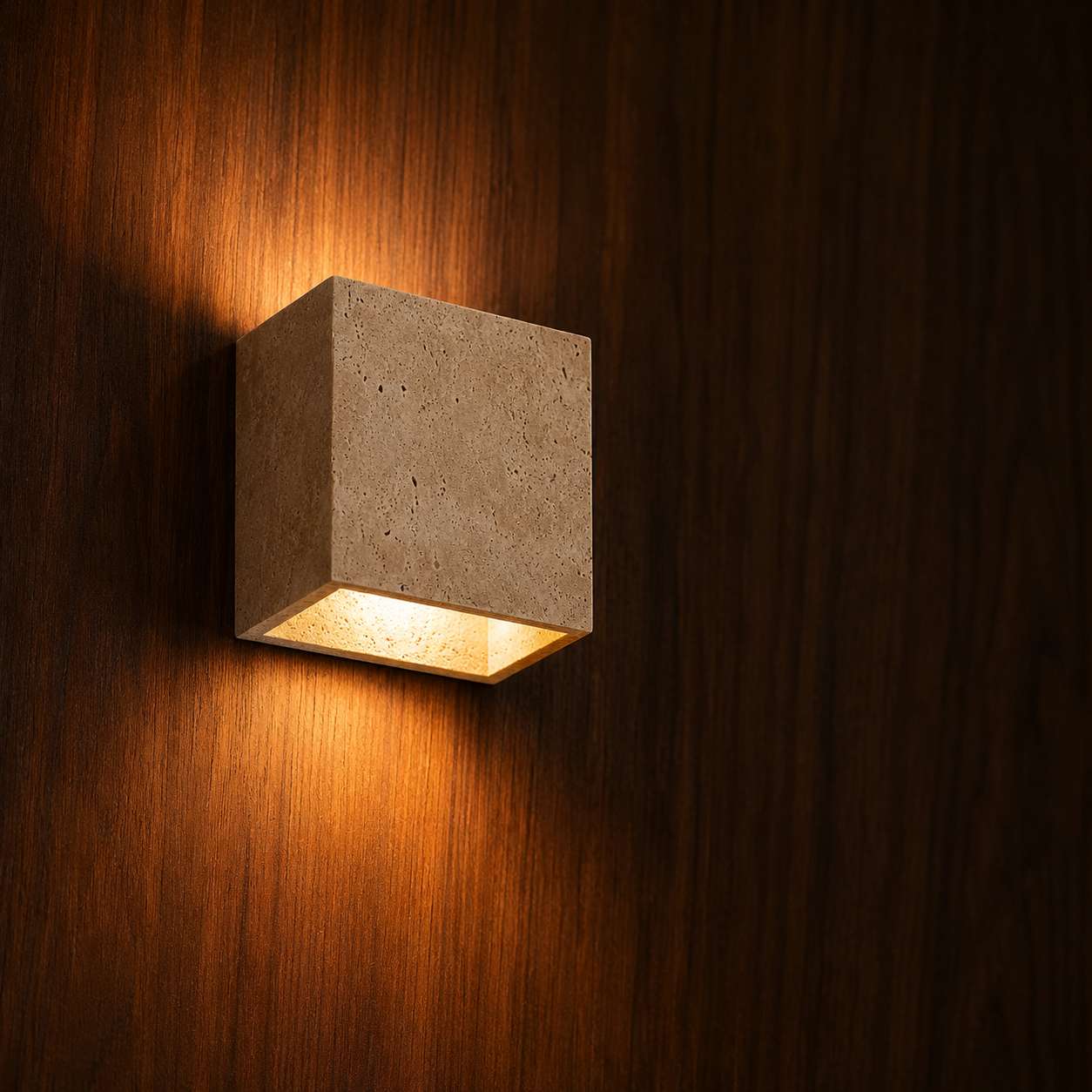Close-up of natural travertine stone texture on the Fjord wall light