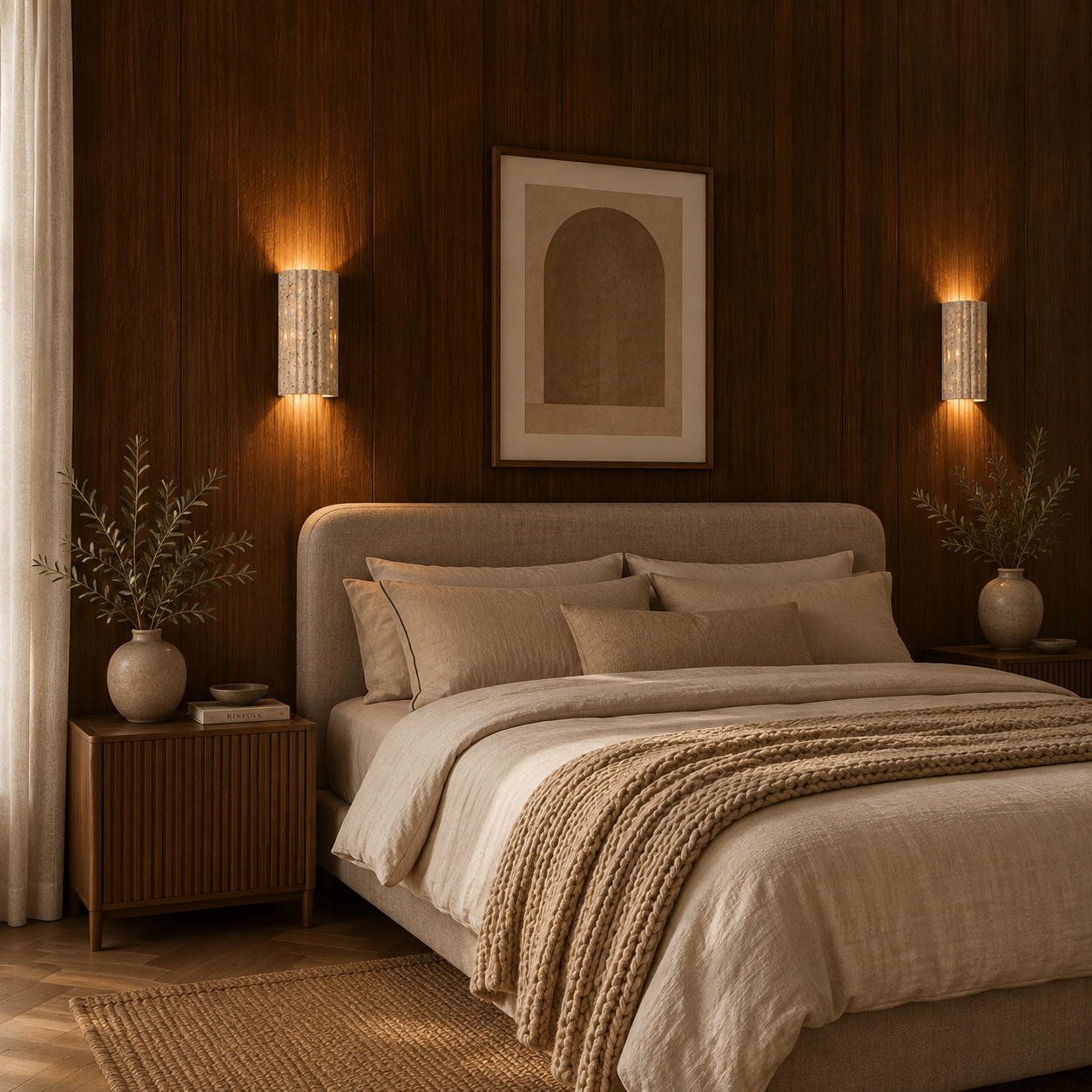 Close-up of natural travertine stone texture on the Crunda wall light