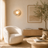 Runa wall light shown lit against a dark wood wall