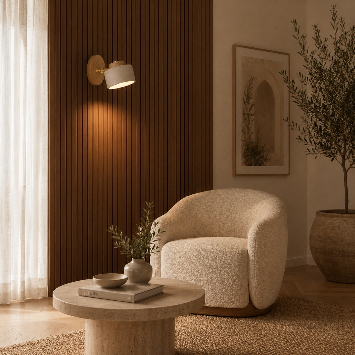 Kaiho Scandinavian wall light styled in a cosy living room